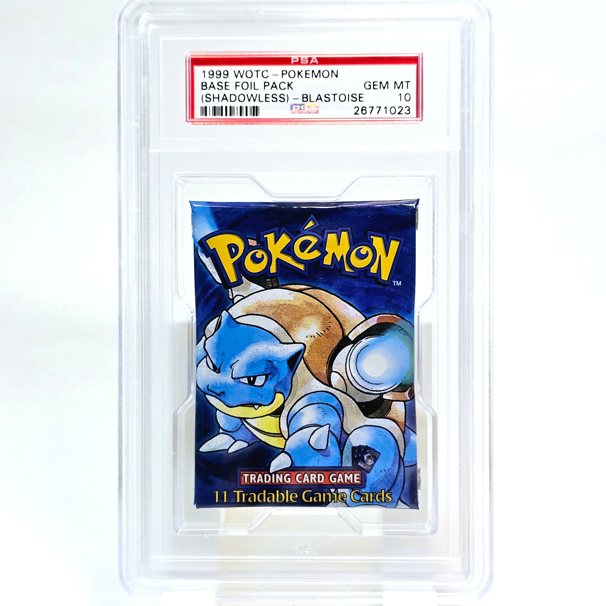 1999 WOTC Pokémon Base Foil Pack (Shadowless) – Blastoise – PSA 10