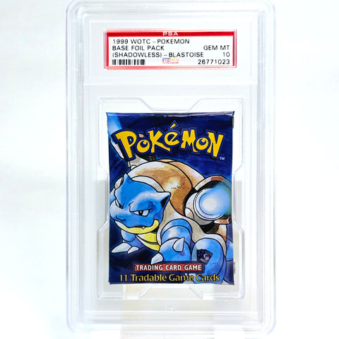 1999 WOTC Pokémon Base Foil Pack (Shadowless) – Blastoise – PSA 10